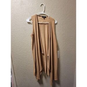 Melissa Paige Faux Suede Open Front Sleeveless Overpiece Brown Size Medium
